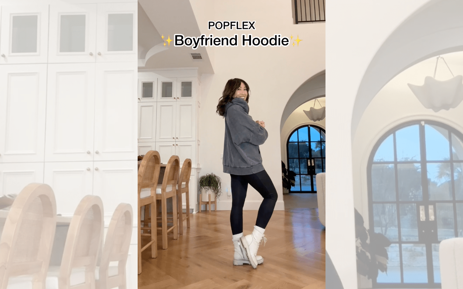 cassey ho wearing popflex boyfriend hoodie blogilates long oversized hoodie