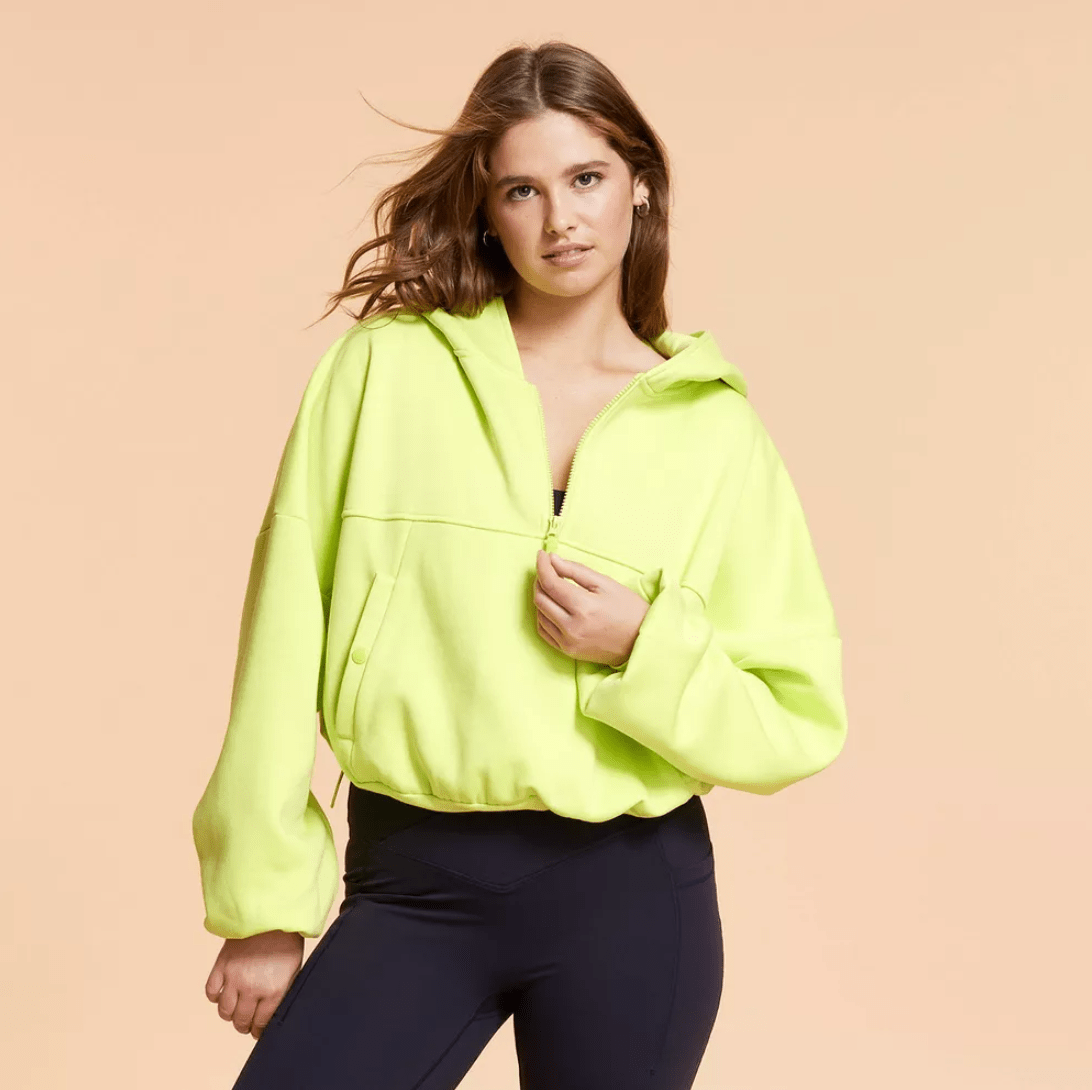 blogilates at target marshmallow half zip hooded sweatshirt lime green